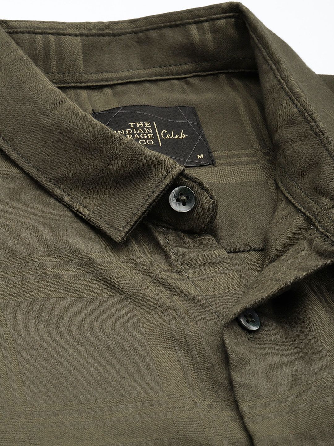Men's Olive Slim Fit Textured Party Wear Shirt - Image 3