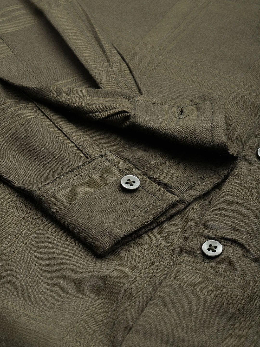 Men's Olive Slim Fit Textured Party Wear Shirt - Image 6