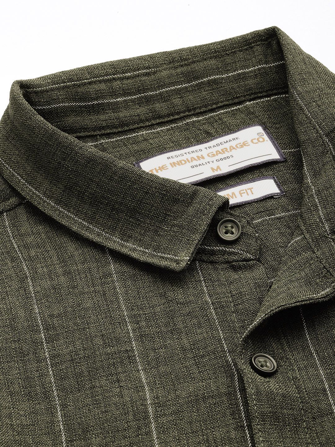 Men's Olive Slim Fit Striped Casual Shirt - Image 5