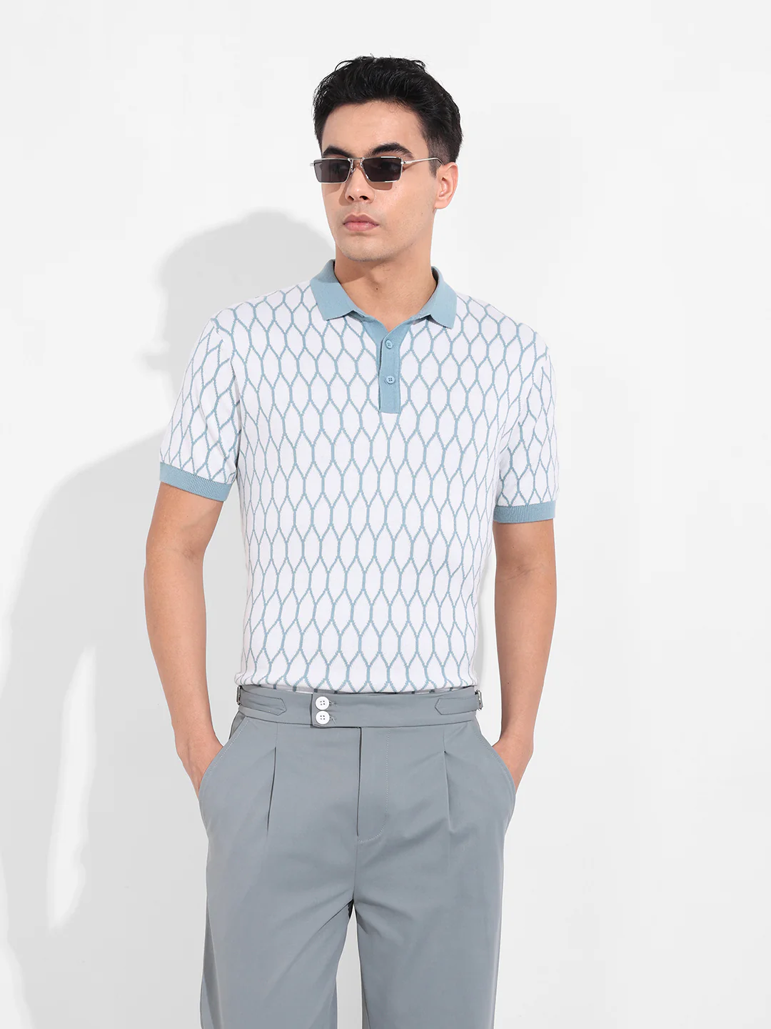 Men's White Slim Fit Textured Flat Knit T-Shirt - Image 10