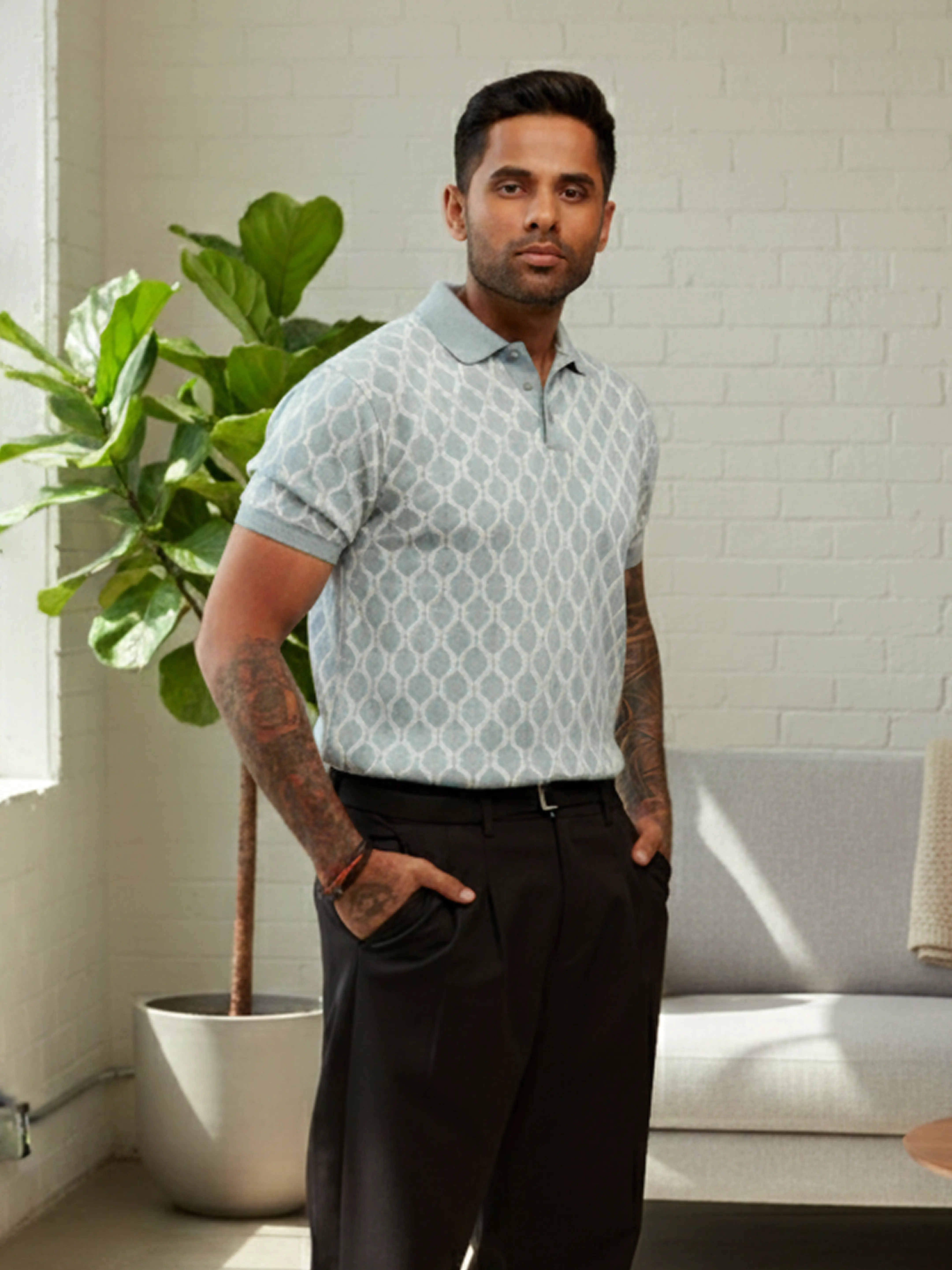 Men's White Slim Fit Textured Flat Knit T-Shirt - Image 2