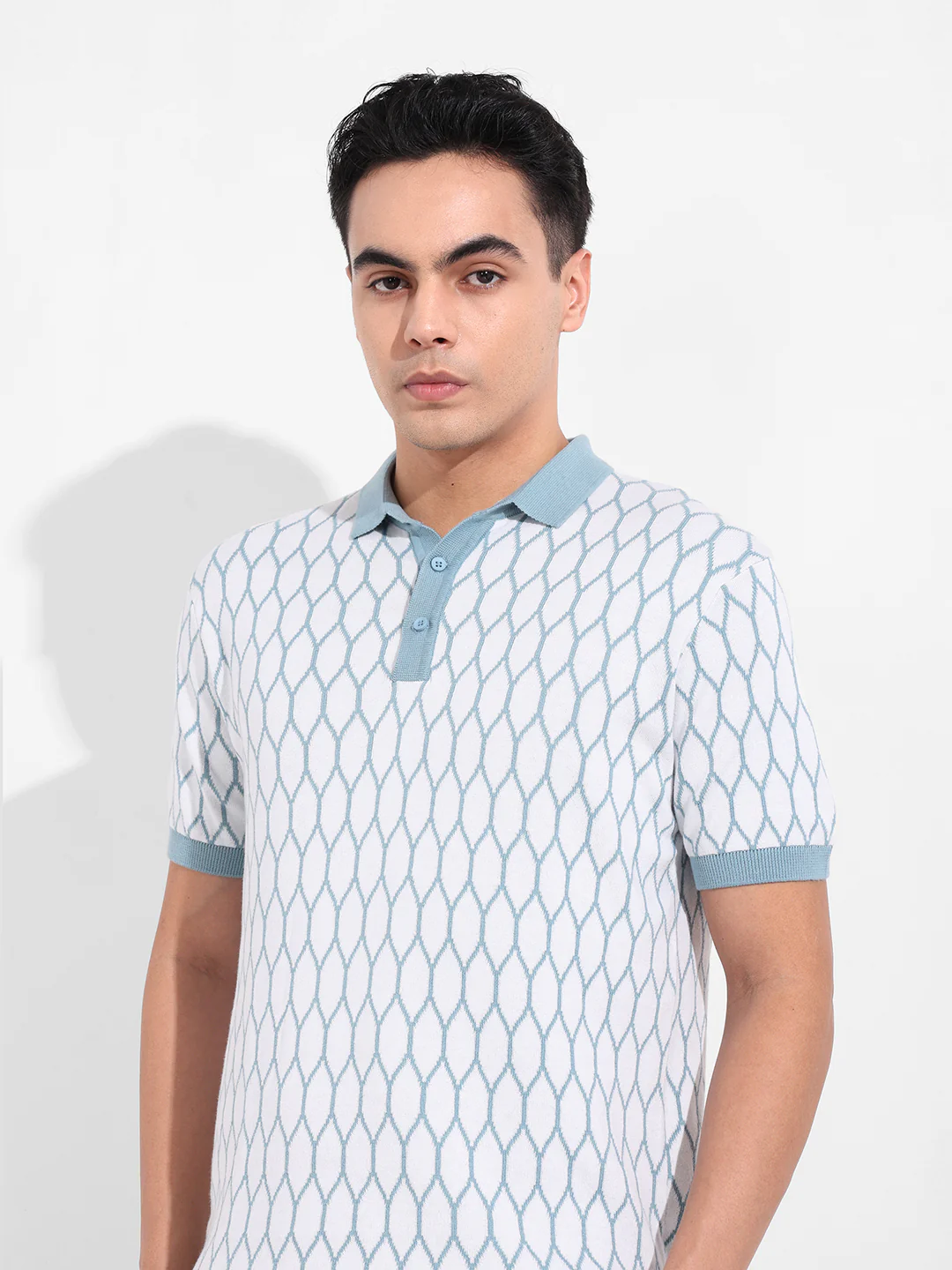Men's White Slim Fit Textured Flat Knit T-Shirt - Image 6