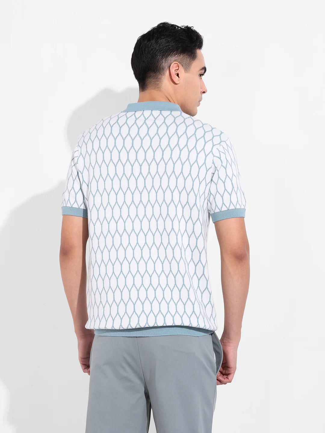 Men's White Slim Fit Textured Flat Knit T-Shirt - Image 7