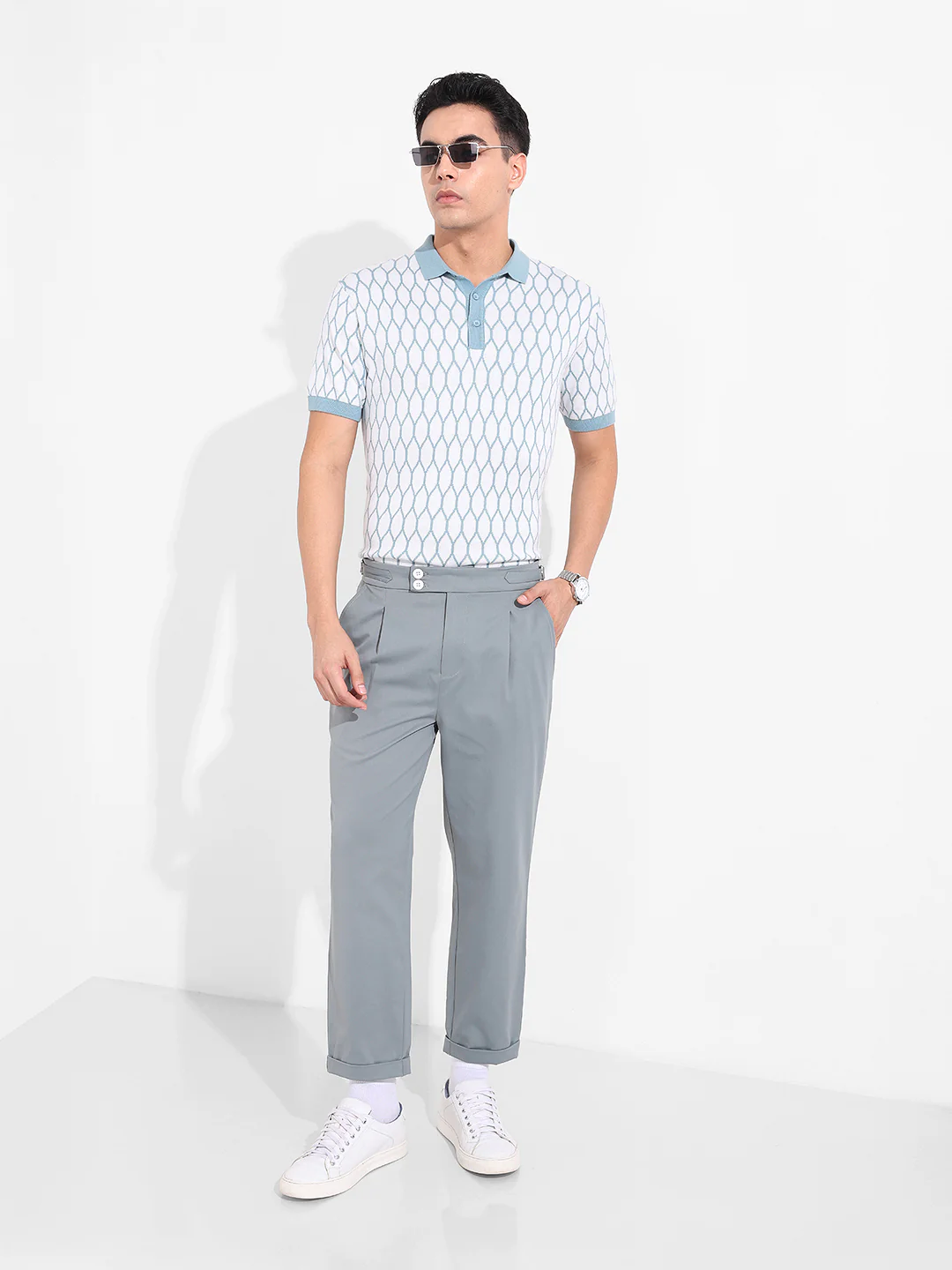 Men's White Slim Fit Textured Flat Knit T-Shirt - Image 8