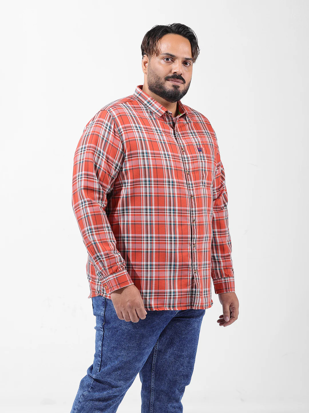 Men's Orange Regular Fit Checked Casual Shirt - Image 2