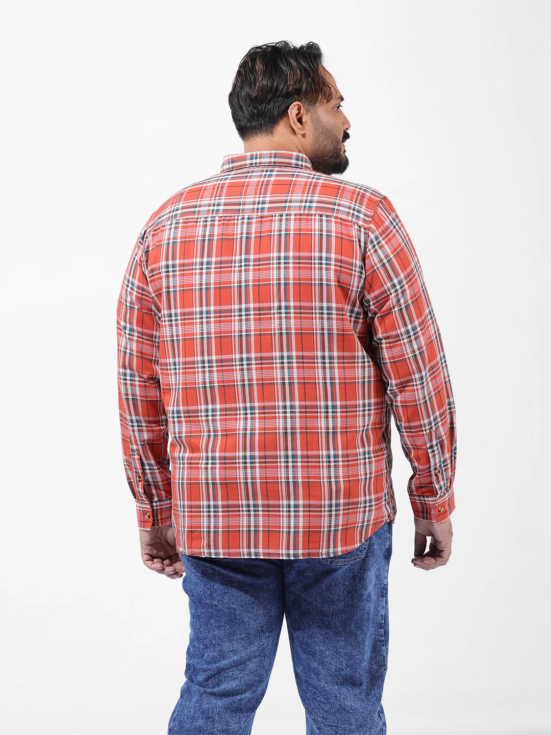 Men's Orange Regular Fit Checked Casual Shirt - Image 4