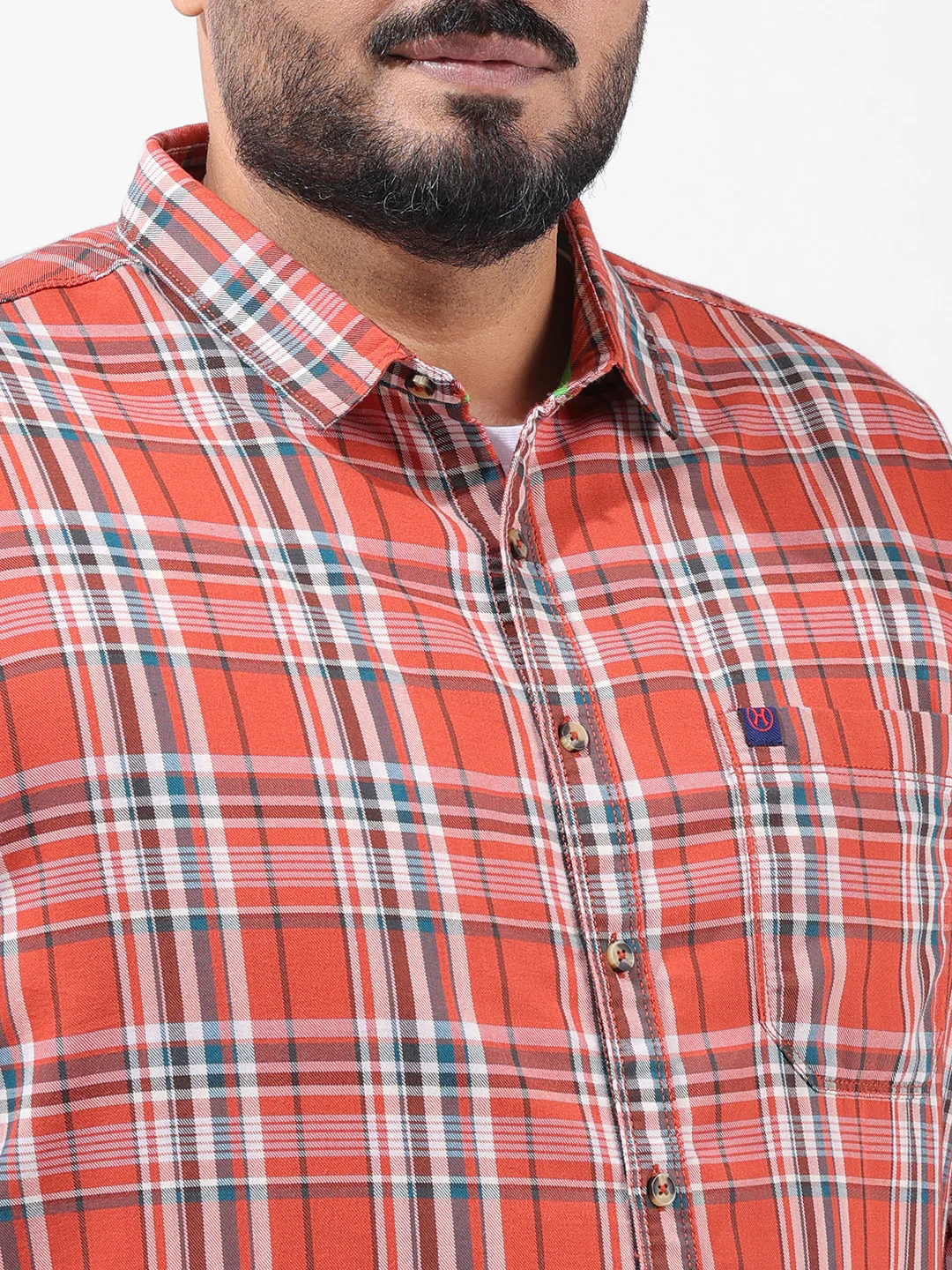 Men's Orange Regular Fit Checked Casual Shirt - Image 5