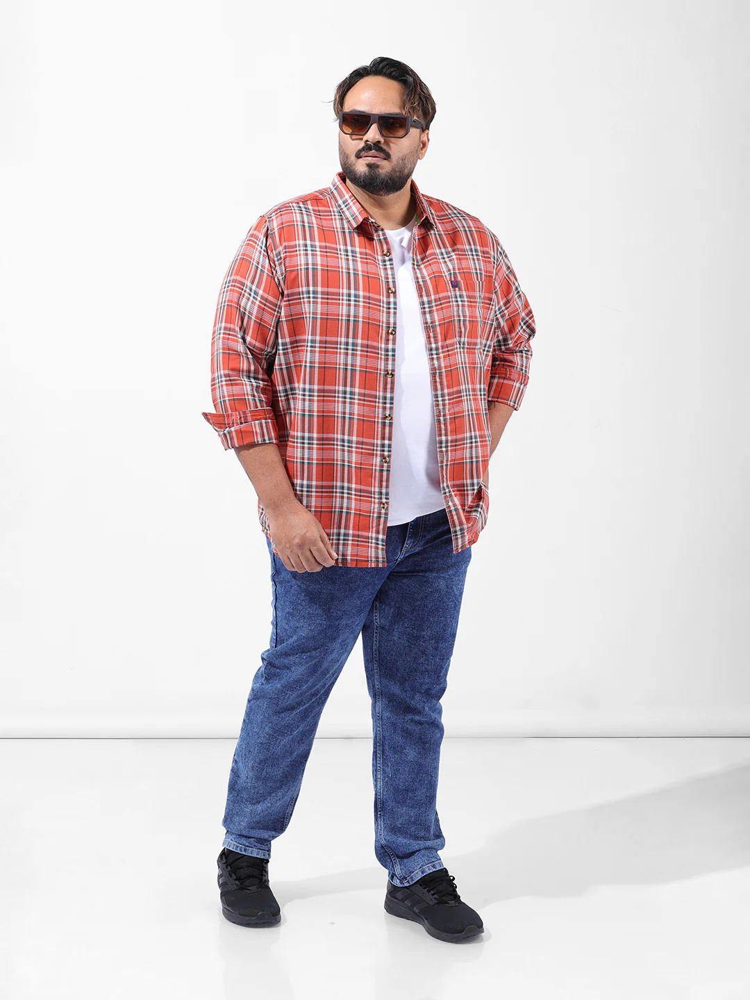 Men's Orange Regular Fit Checked Casual Shirt - Image 7