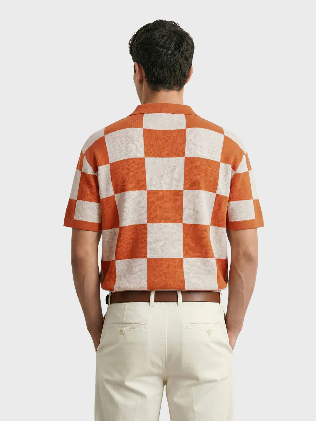 Men's Orange Oversized Fit Textured Flat Knit T-Shirt - Image 3