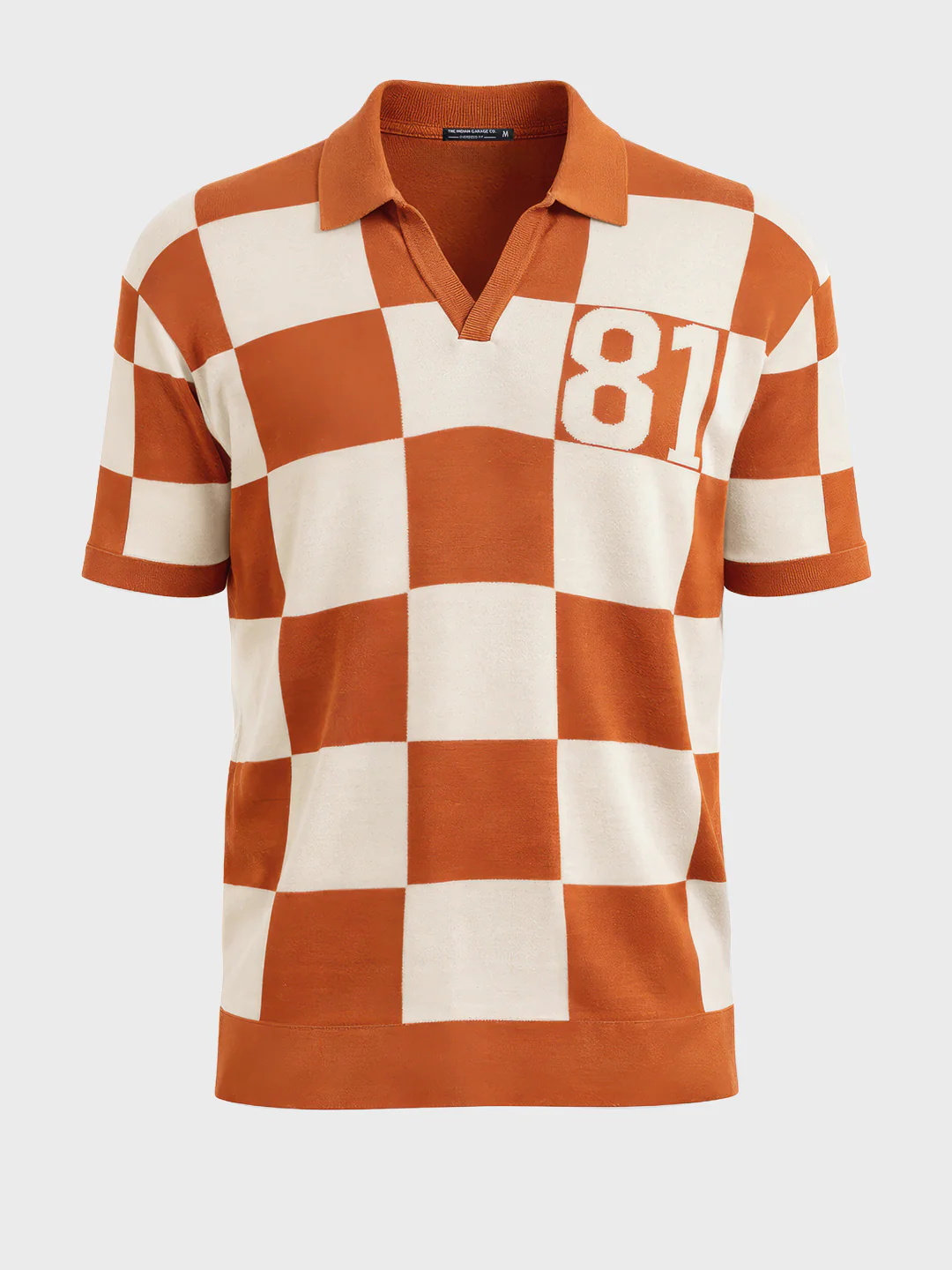 Men's Orange Oversized Fit Textured Flat Knit T-Shirt - Image 5