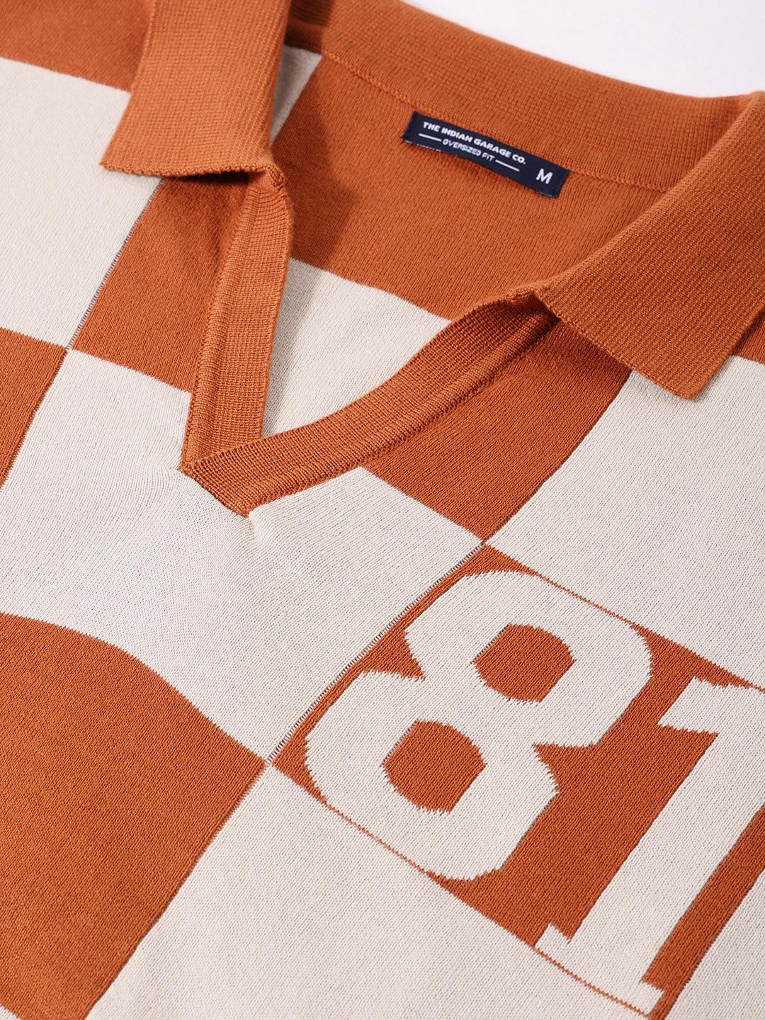 Men's Orange Oversized Fit Textured Flat Knit T-Shirt - Image 6