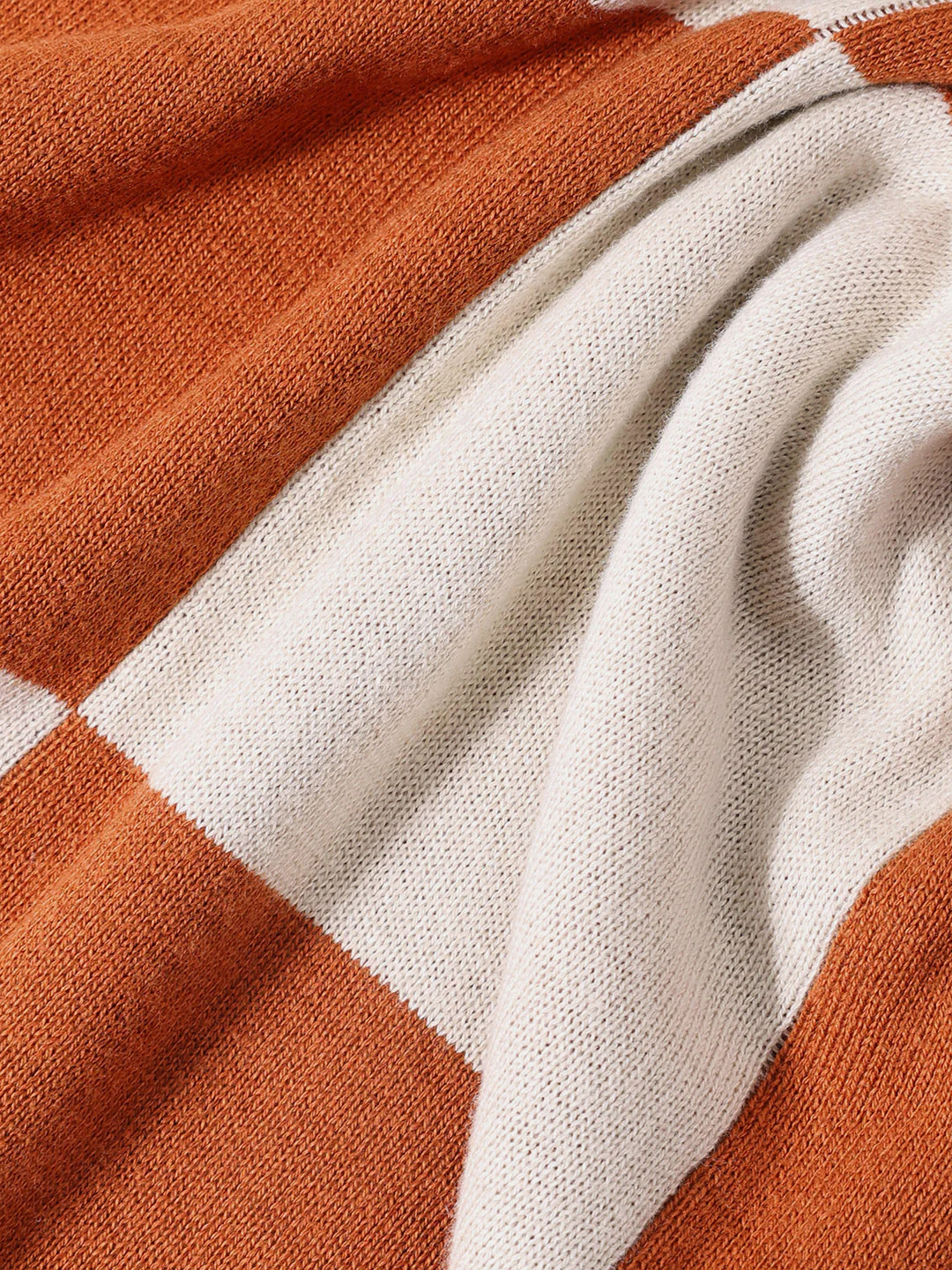 Men's Orange Oversized Fit Textured Flat Knit T-Shirt - Image 7