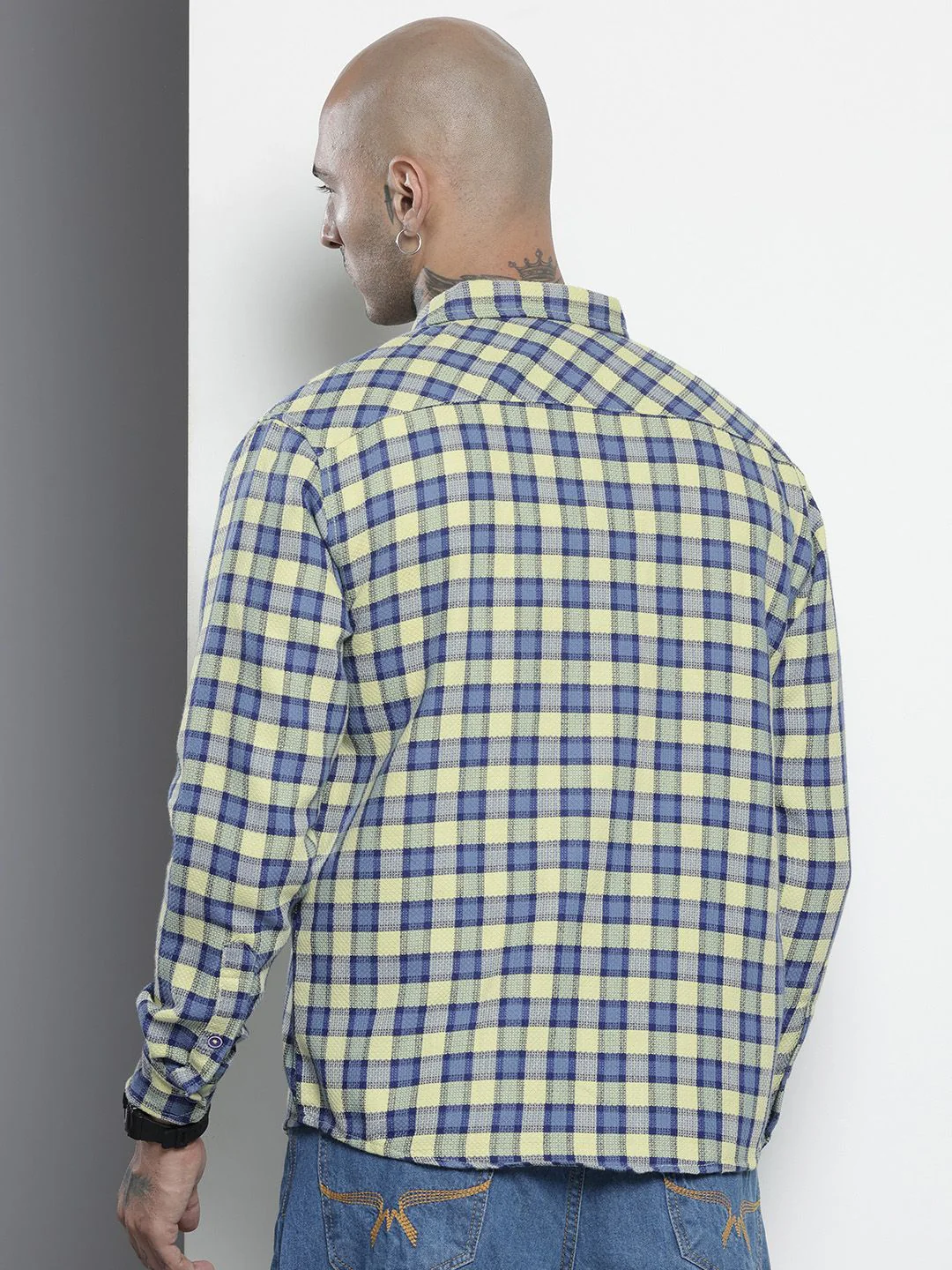 Men's Coral Relaxed Fit Checkered Casual Shirt - Image 4