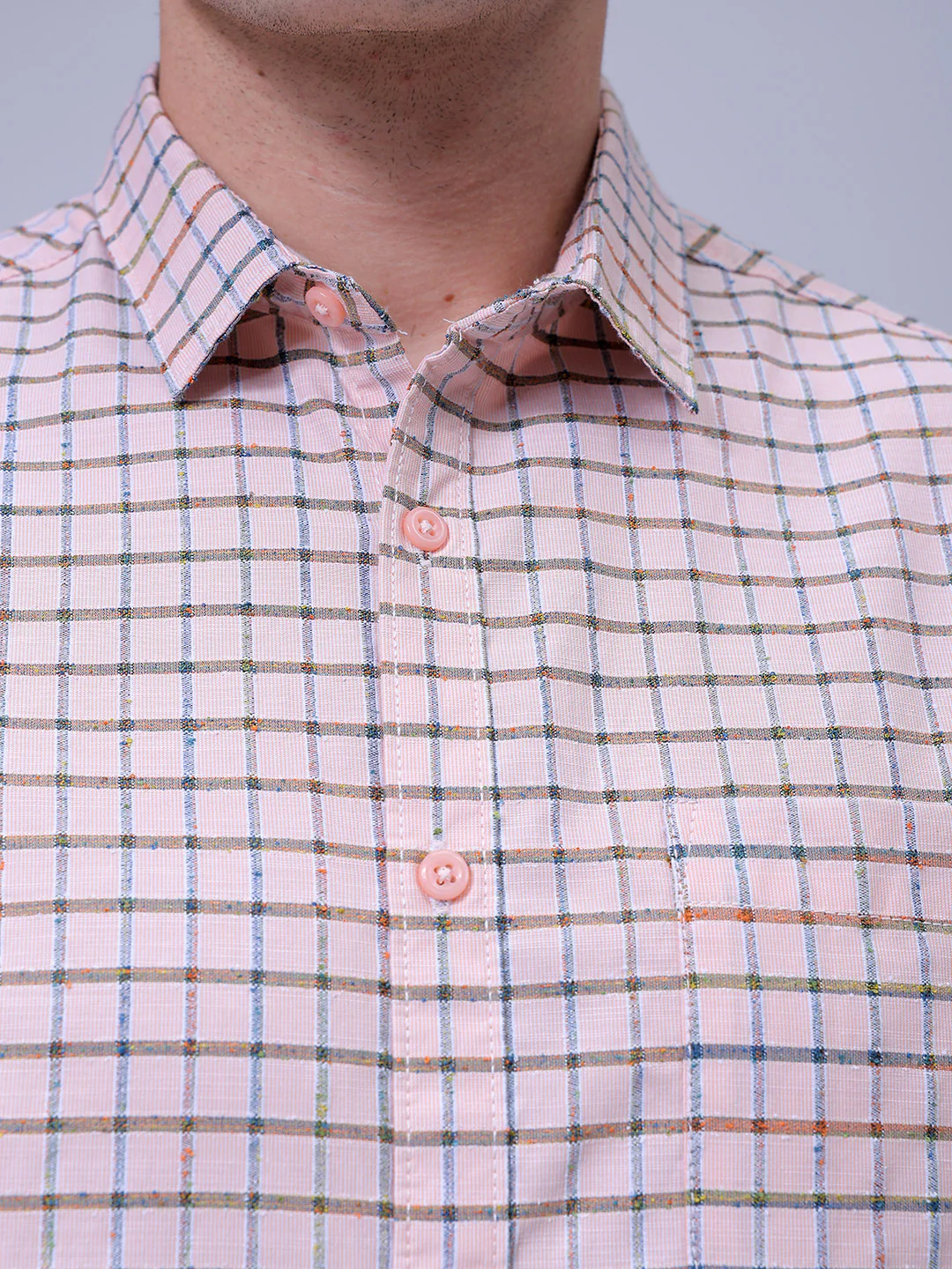 Men's Apricot Crush Slim Fit Checkered Casual Shirt - Image 3