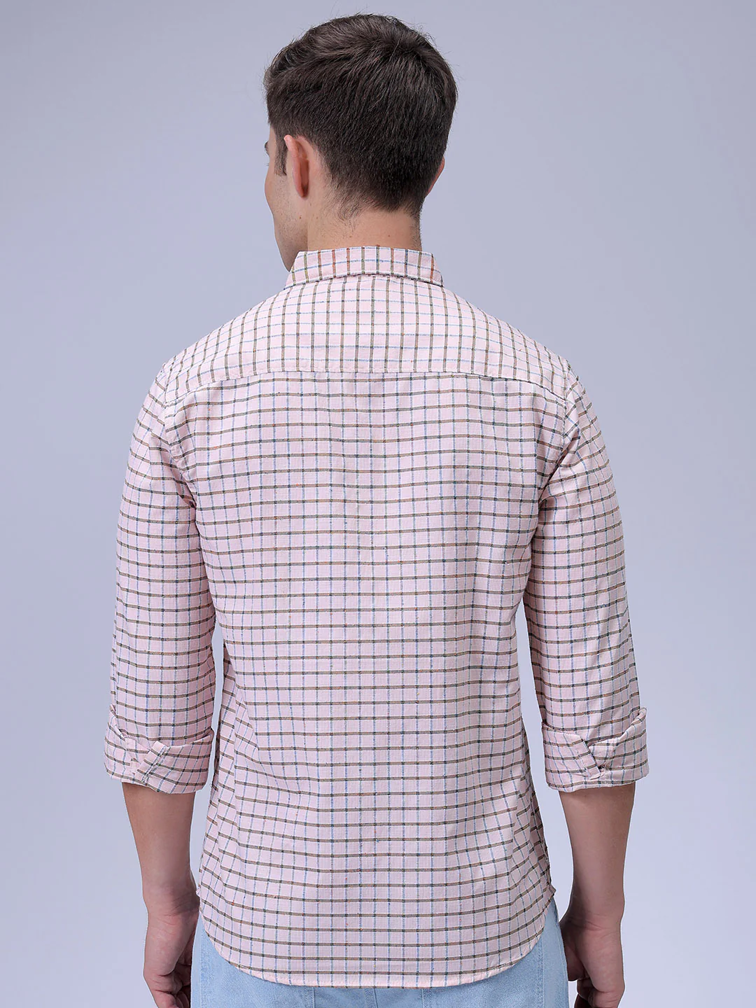 Men's Apricot Crush Slim Fit Checkered Casual Shirt - Image 5