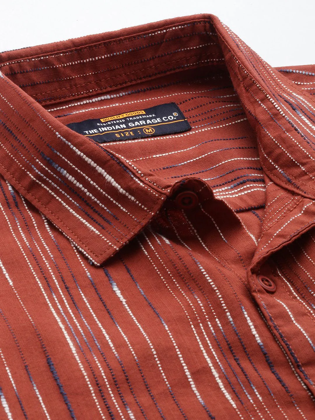 Men's Rust Slim Fit Striped Casual Shirt - Image 5