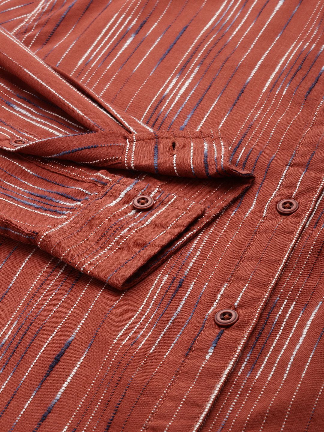Men's Rust Slim Fit Striped Casual Shirt - Image 6