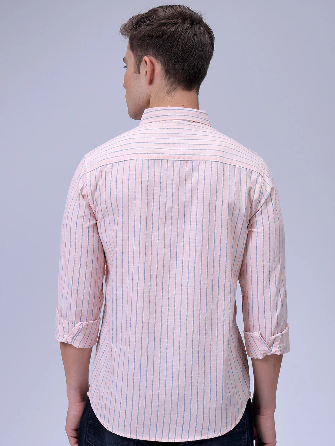 Men's Apricot Crush Slim Fit Striped Casual Shirt - Image 4