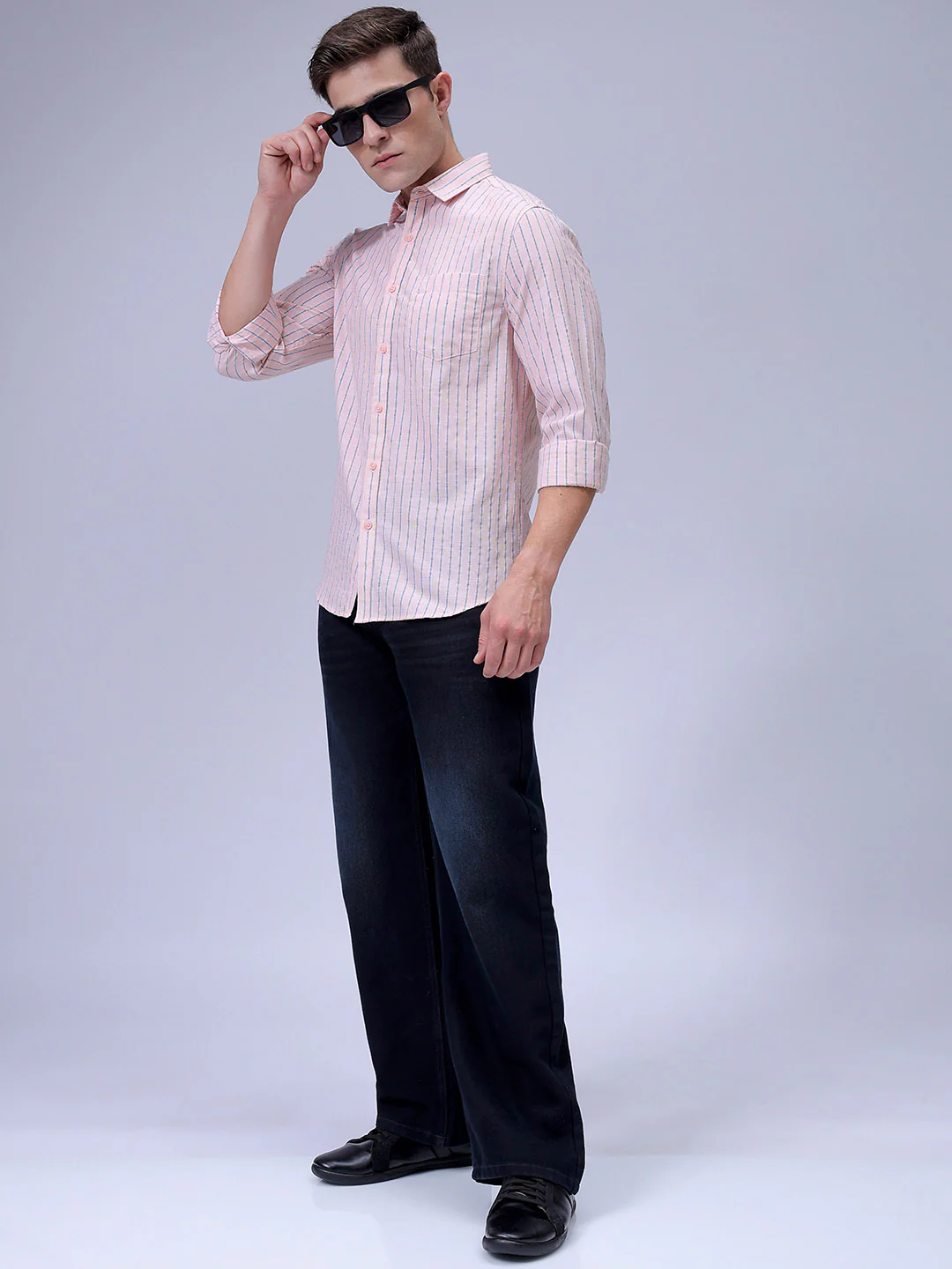 Men's Apricot Crush Slim Fit Striped Casual Shirt - Image 5