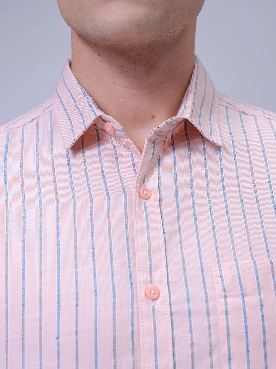 Men's Apricot Crush Slim Fit Striped Casual Shirt - Image 6