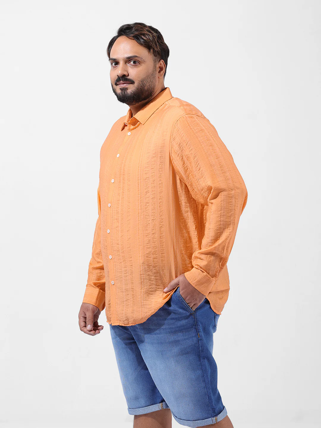 Men's Orange Regular Fit Solid Casual Shirt - Image 3