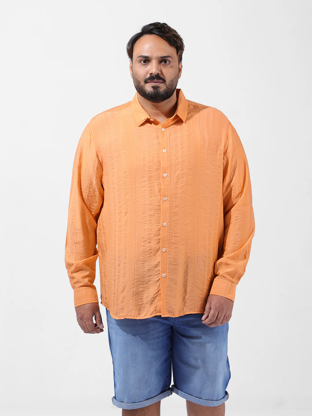 Men's Orange Regular Fit Solid Casual Shirt - Image 7