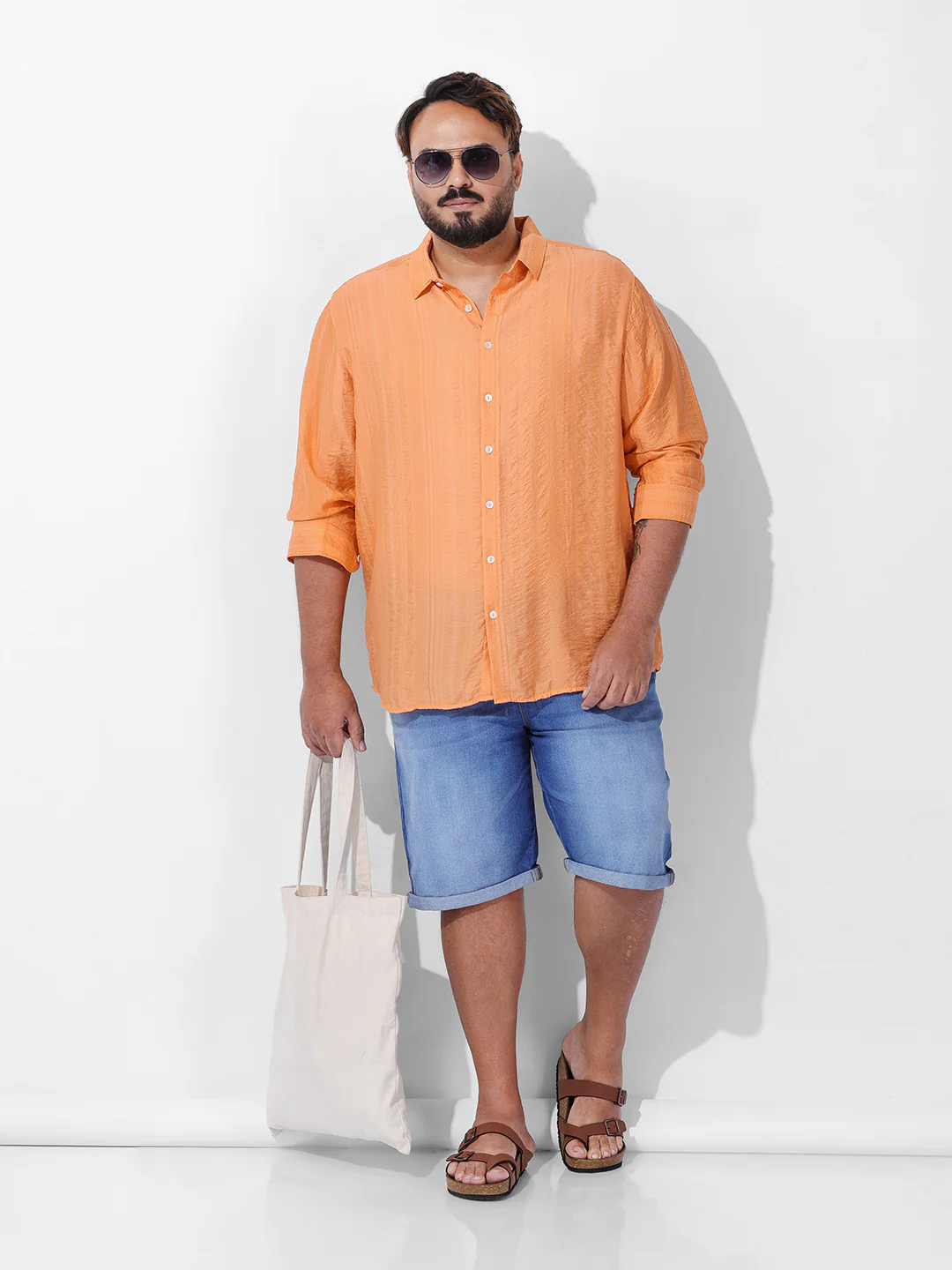 Men's Orange Regular Fit Solid Casual Shirt - Image 8