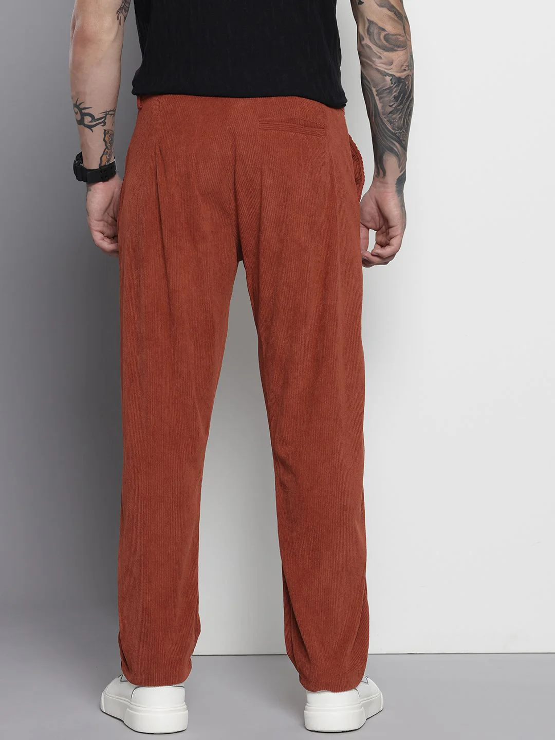 Men's Rust Regular Fit Textured Casual Trouser - Image 3