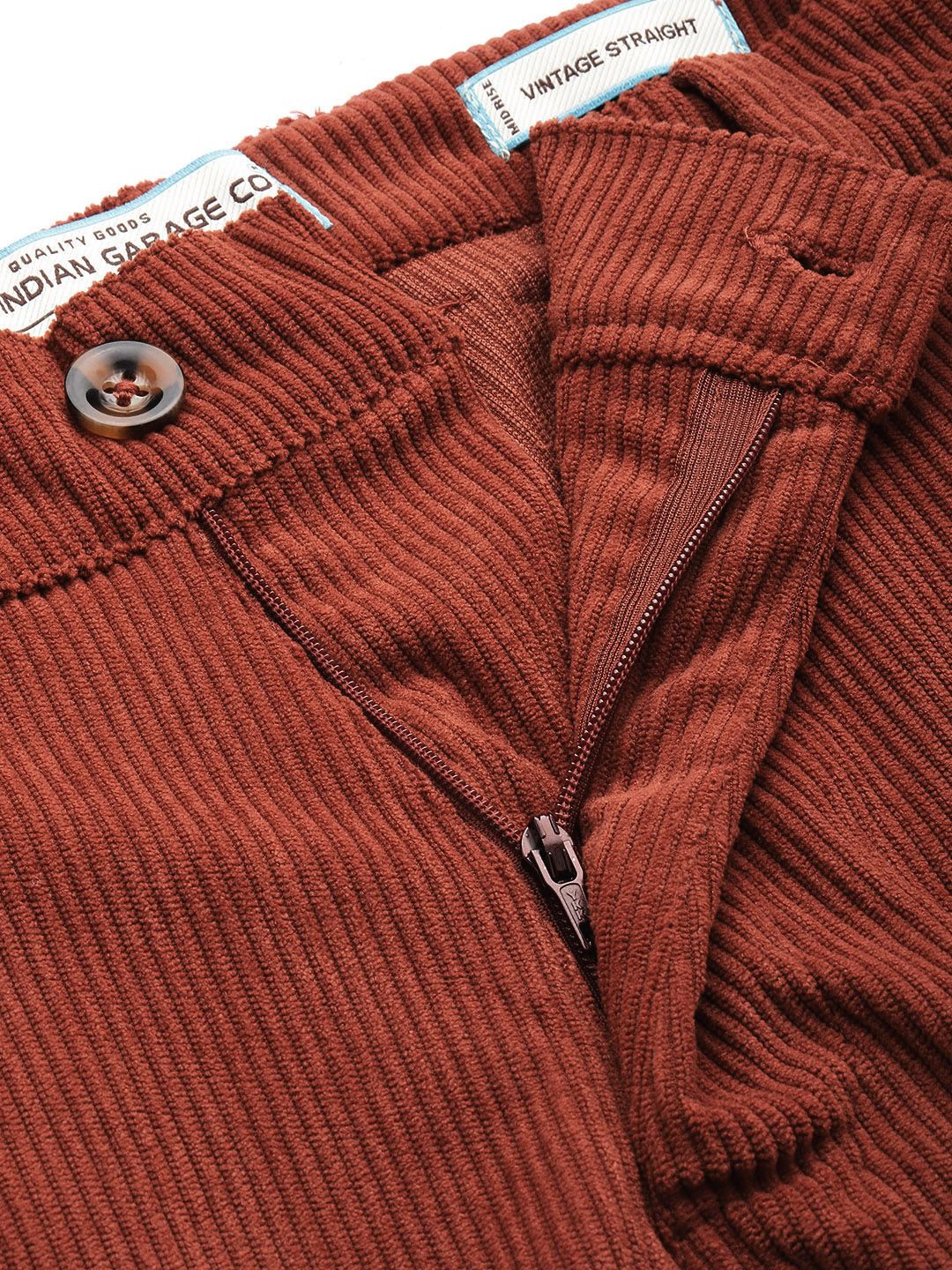 Men's Rust Regular Fit Textured Casual Trouser - Image 5