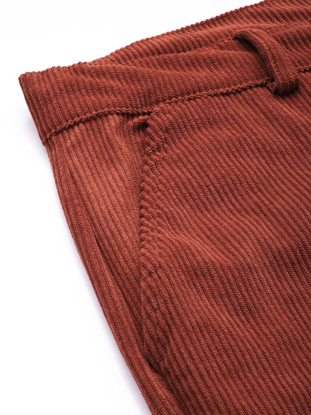 Men's Rust Regular Fit Textured Casual Trouser - Image 6
