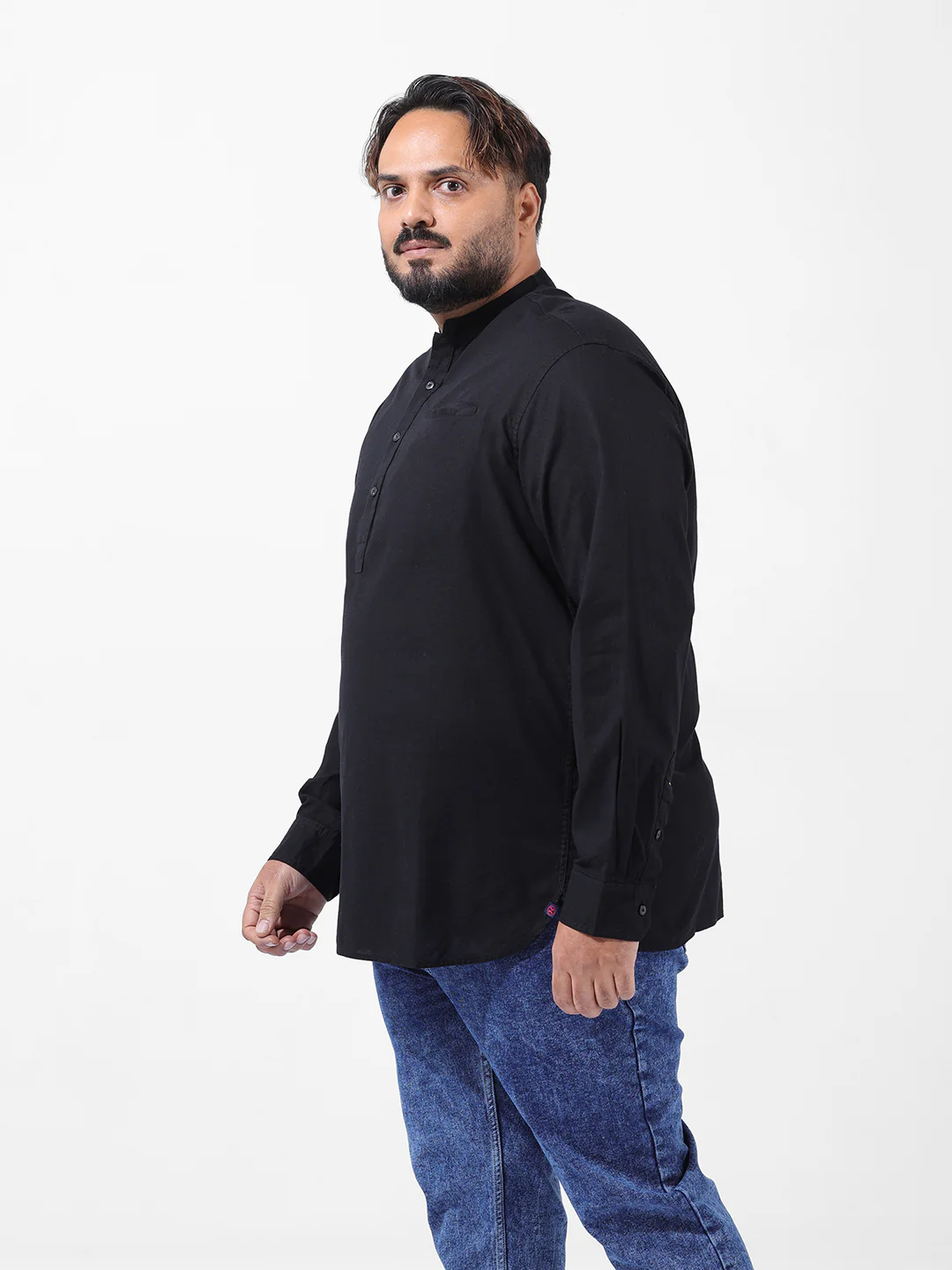 Men's Black Oversized Fit Solid Casual Shirt - Image 3