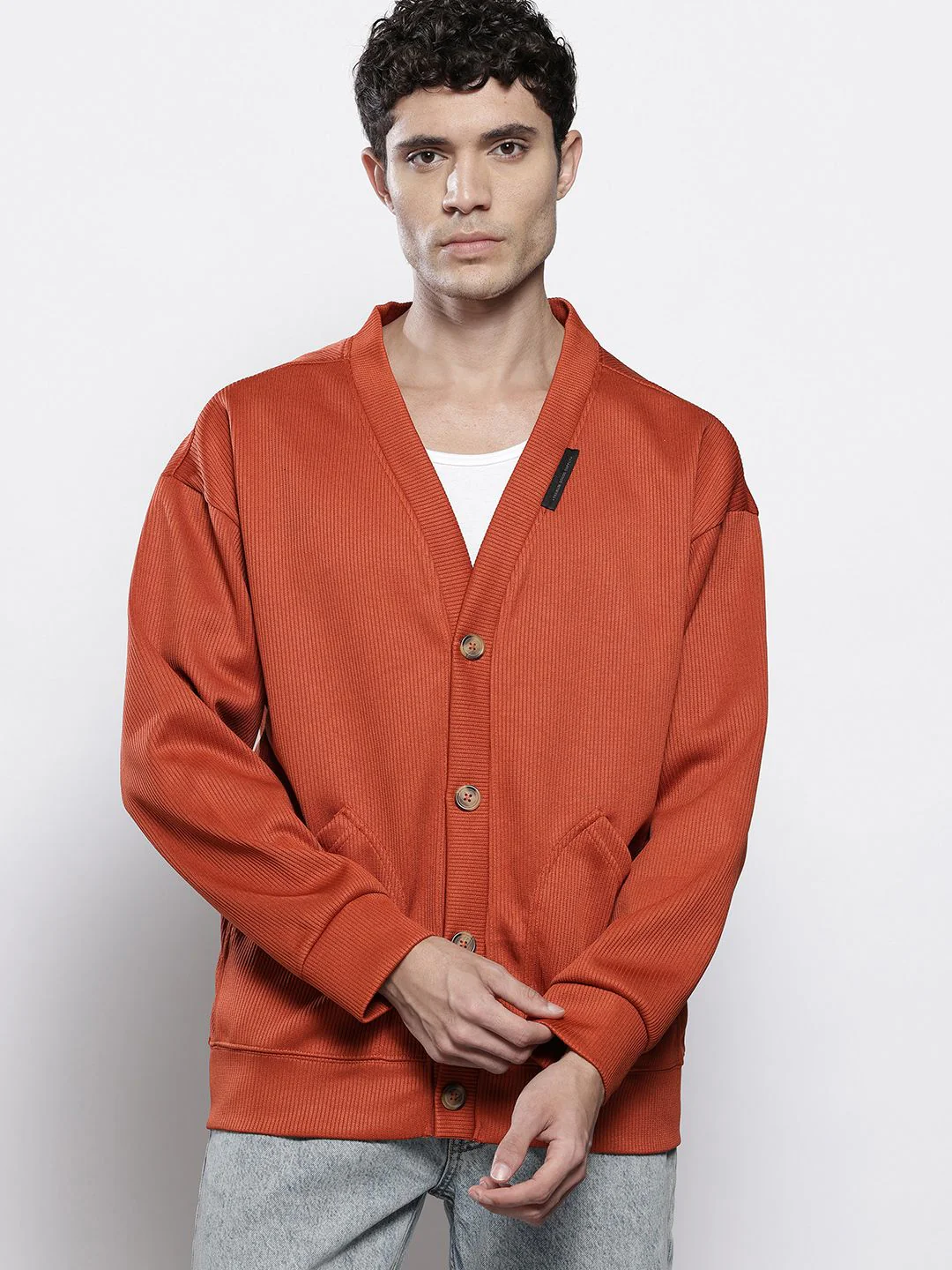 Men's Warm Amber Oversized Fit Textured Casual Sweatshirts - Image 3