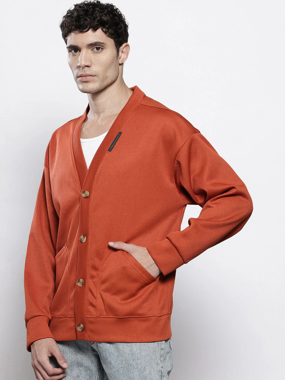 Men's Warm Amber Oversized Fit Textured Casual Sweatshirts - Image 4