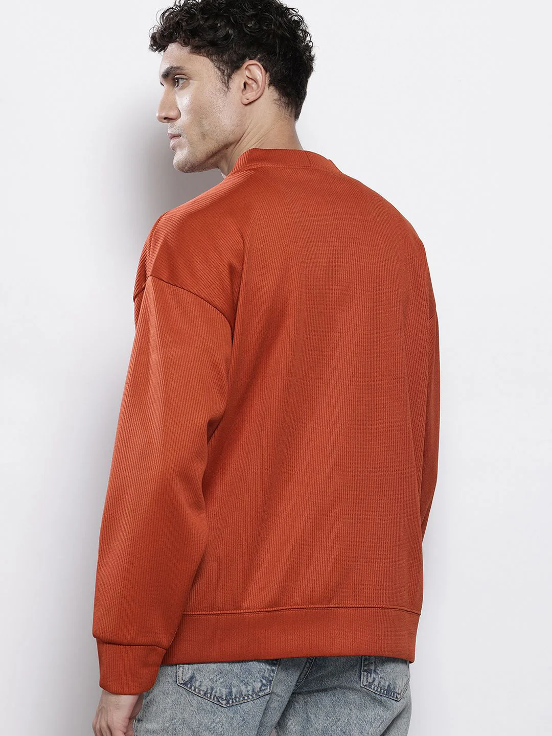 Men's Warm Amber Oversized Fit Textured Casual Sweatshirts - Image 5