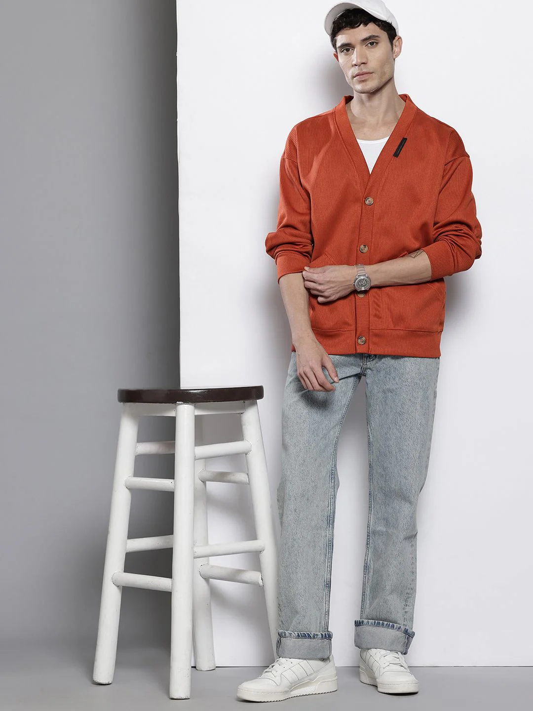 Men's Warm Amber Oversized Fit Textured Casual Sweatshirts - Image 6