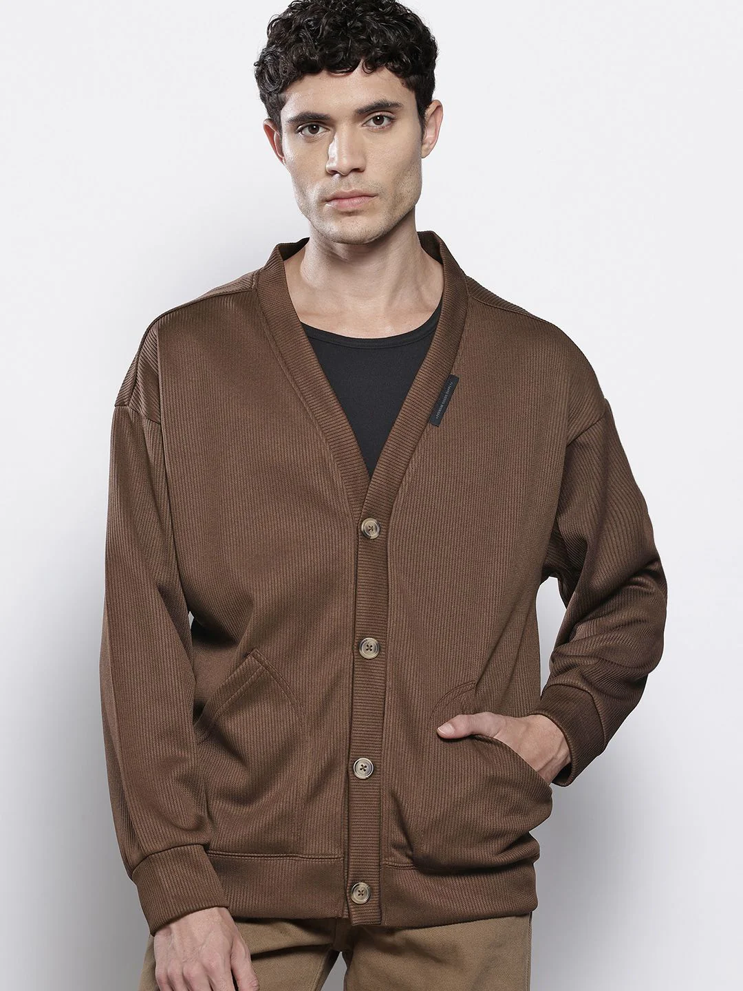 Men's Sepia Oversized Fit Textured Casual Sweatshirts - Image 3