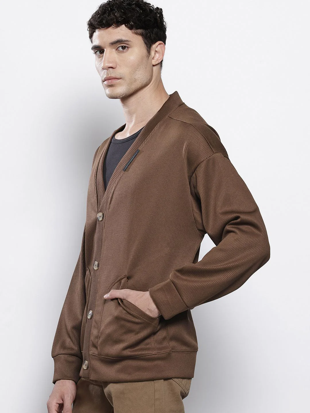 Men's Sepia Oversized Fit Textured Casual Sweatshirts - Image 4