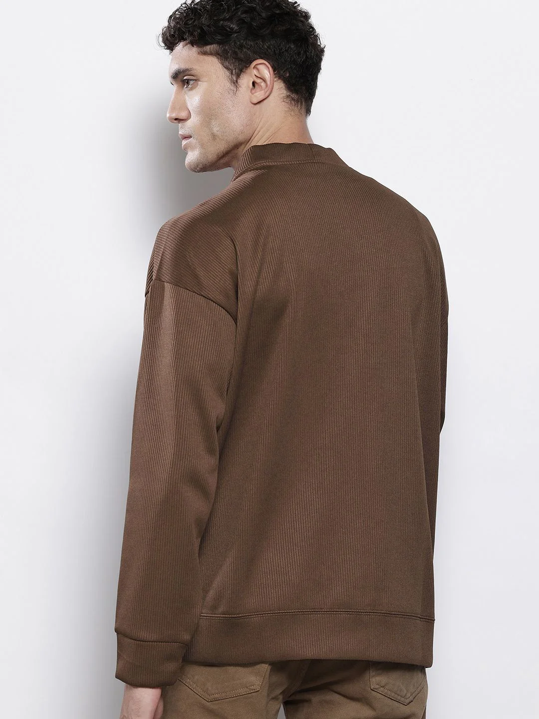 Men's Sepia Oversized Fit Textured Casual Sweatshirts - Image 5