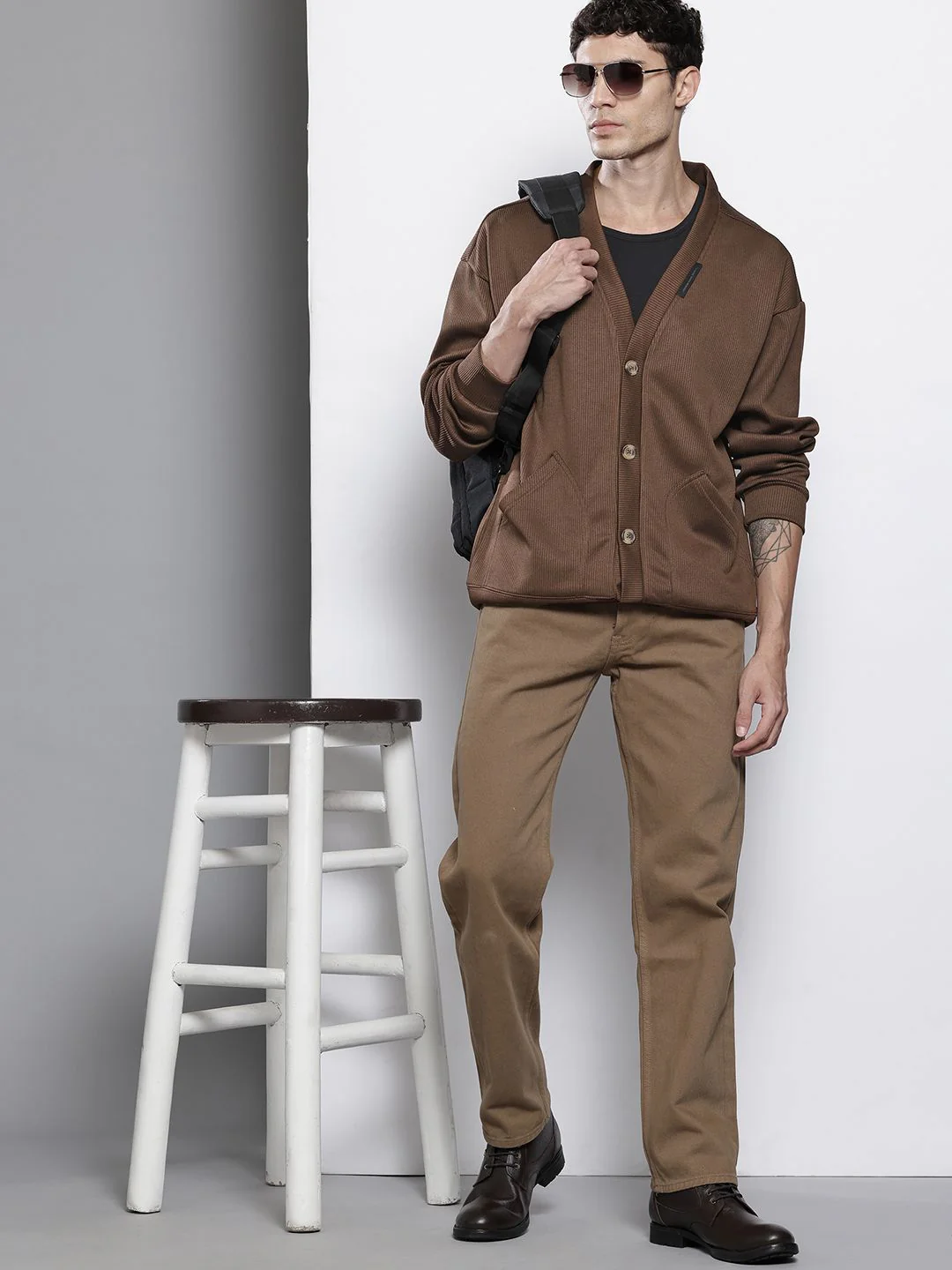Men's Sepia Oversized Fit Textured Casual Sweatshirts - Image 6