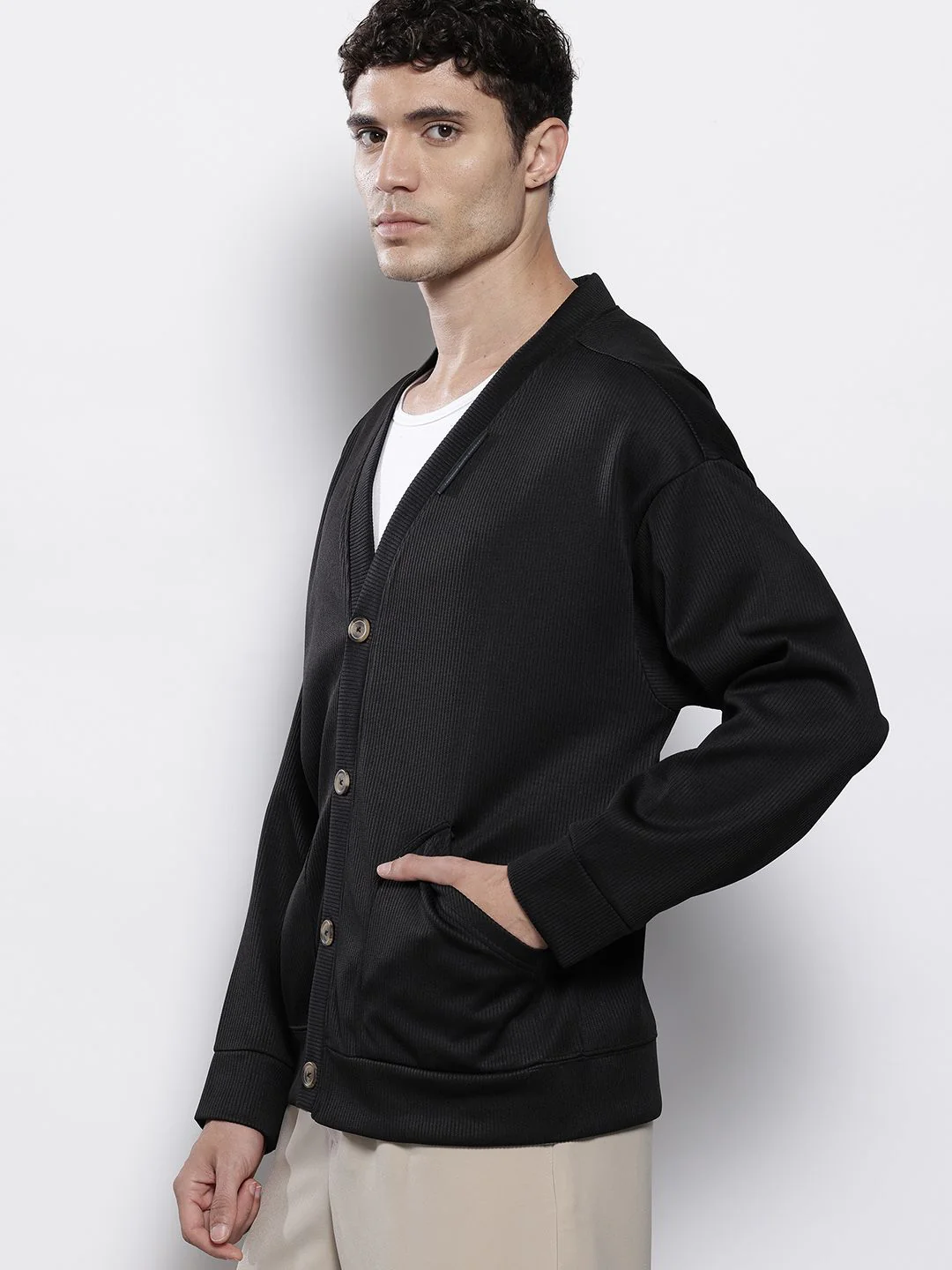 Men's Black Oversized Fit Textured Casual Sweatshirts - Image 4