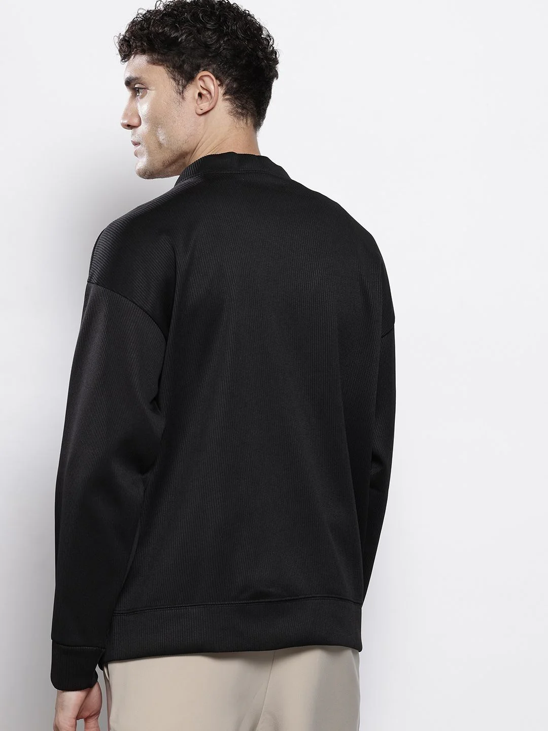 Men's Black Oversized Fit Textured Casual Sweatshirts - Image 5