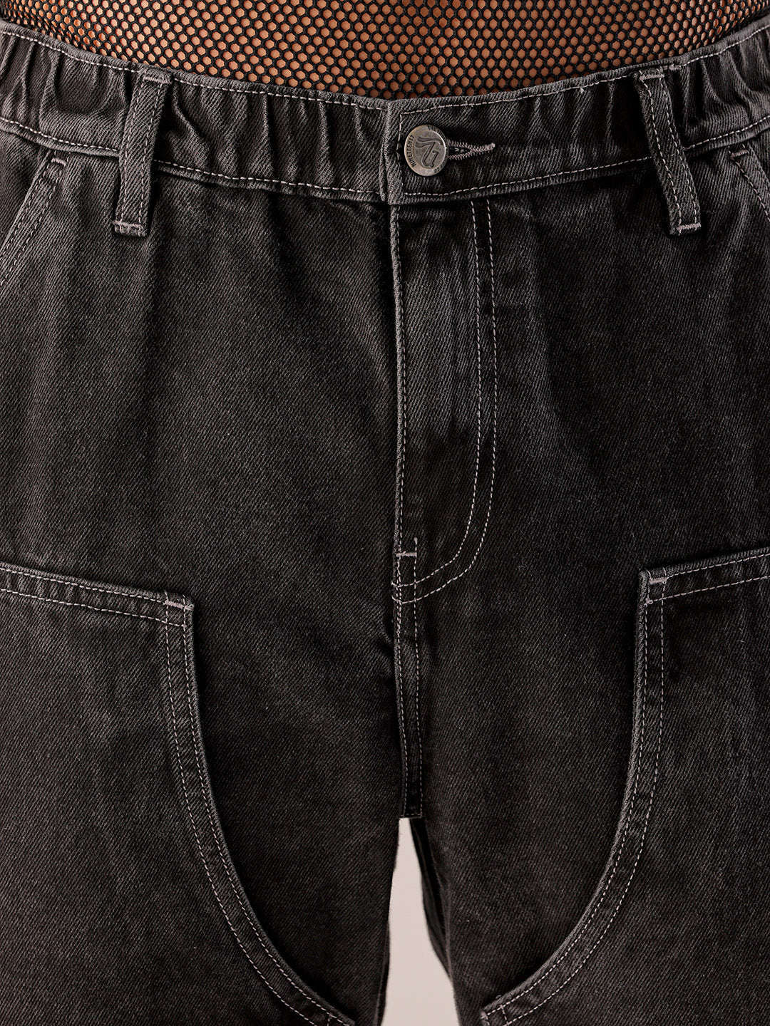Men's Black Relaxed Fit Solid Utility Jeans - Image 6