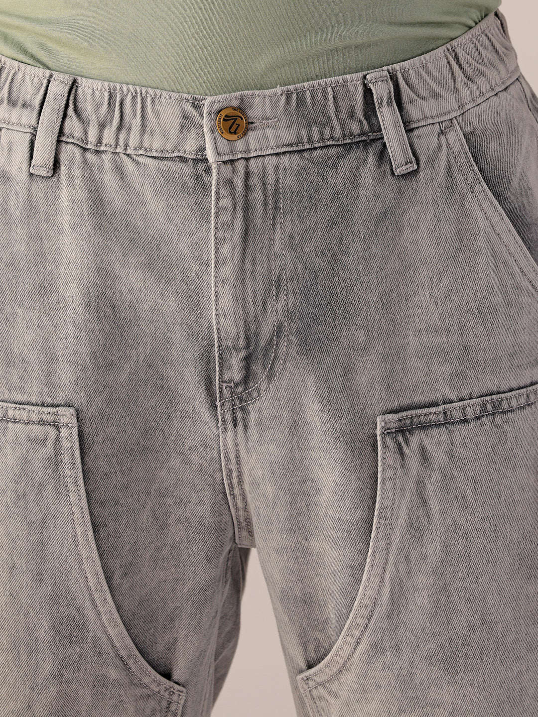 Men's Light Grey Relaxed Fit Solid Utility Jeans - Image 5