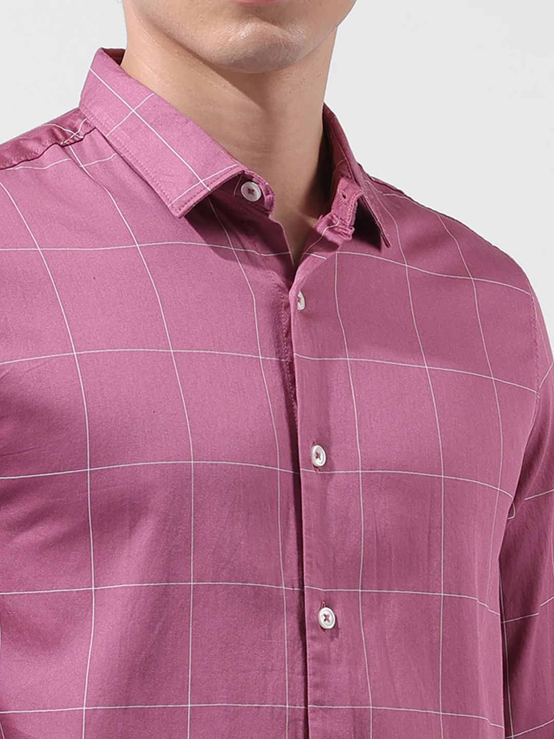 Men's Pink Slim Fit Checked Casual Shirt - Image 4
