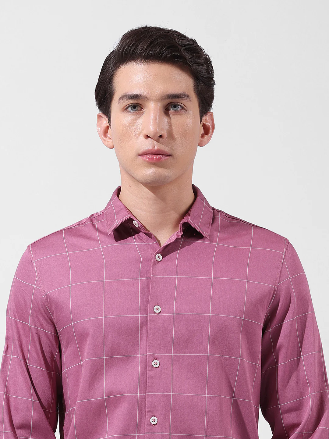 Men's Pink Slim Fit Checked Casual Shirt - Image 5