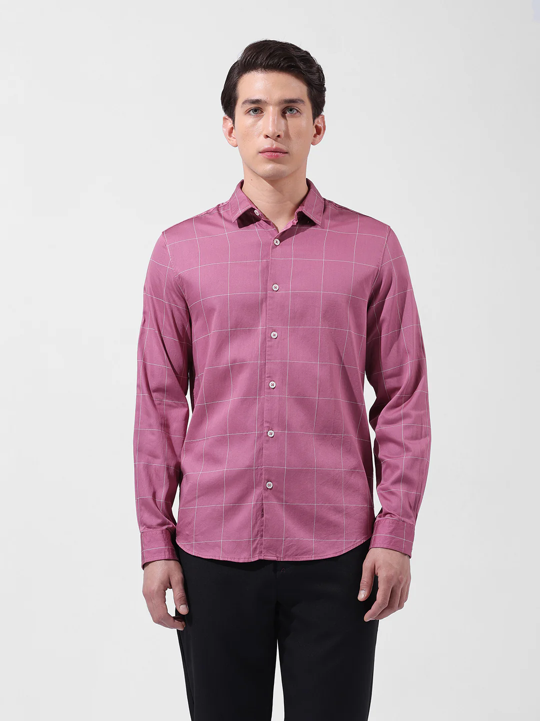 Men's Pink Slim Fit Checked Casual Shirt - Image 6
