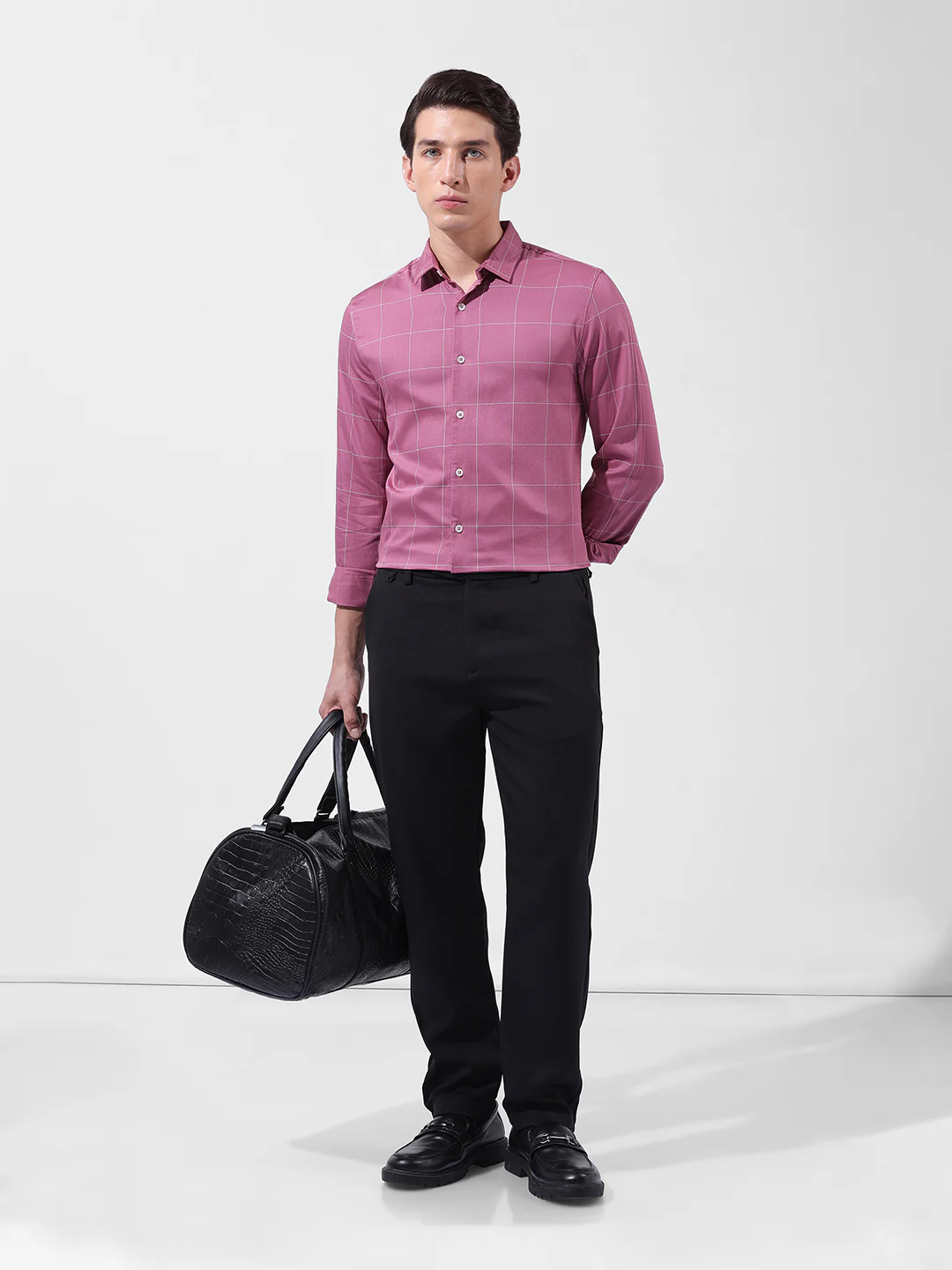 Men's Pink Slim Fit Checked Casual Shirt - Image 7