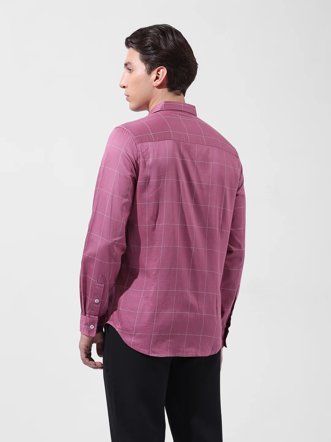 Men's Pink Slim Fit Checked Casual Shirt - Image 8