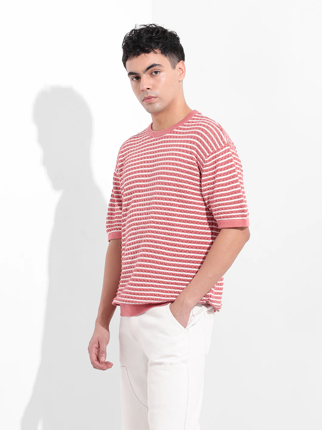 Men's Pink Oversized Fit Polo Power T-Shirt - Image 3