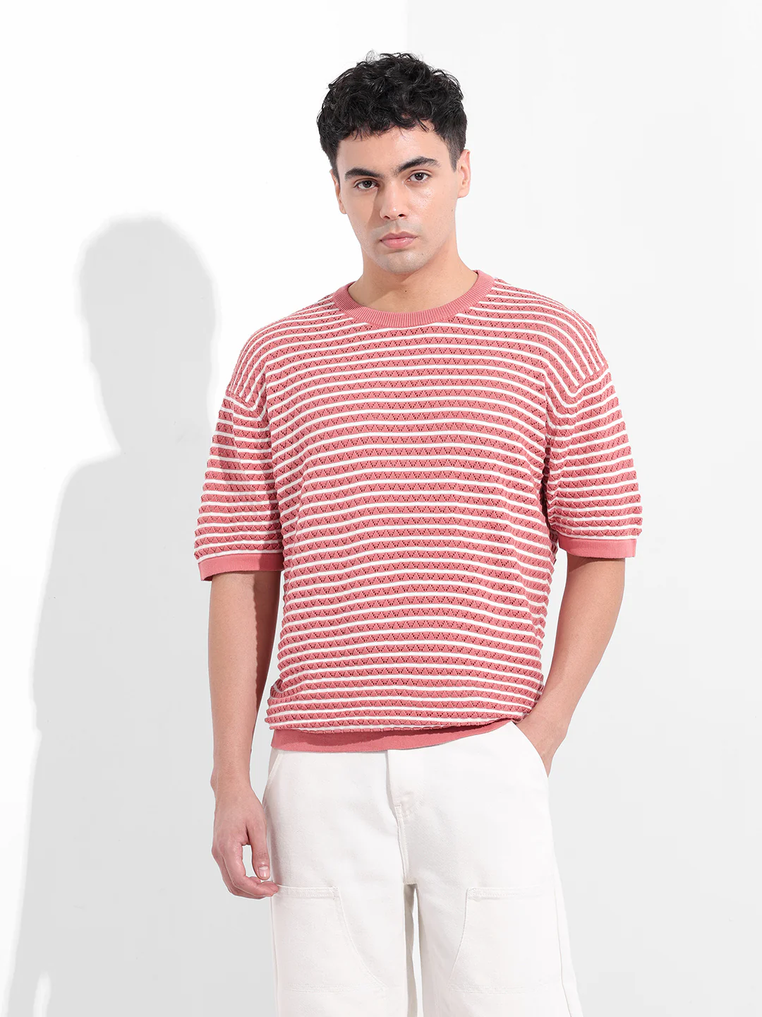 Men's Pink Oversized Fit Polo Power T-Shirt - Image 8